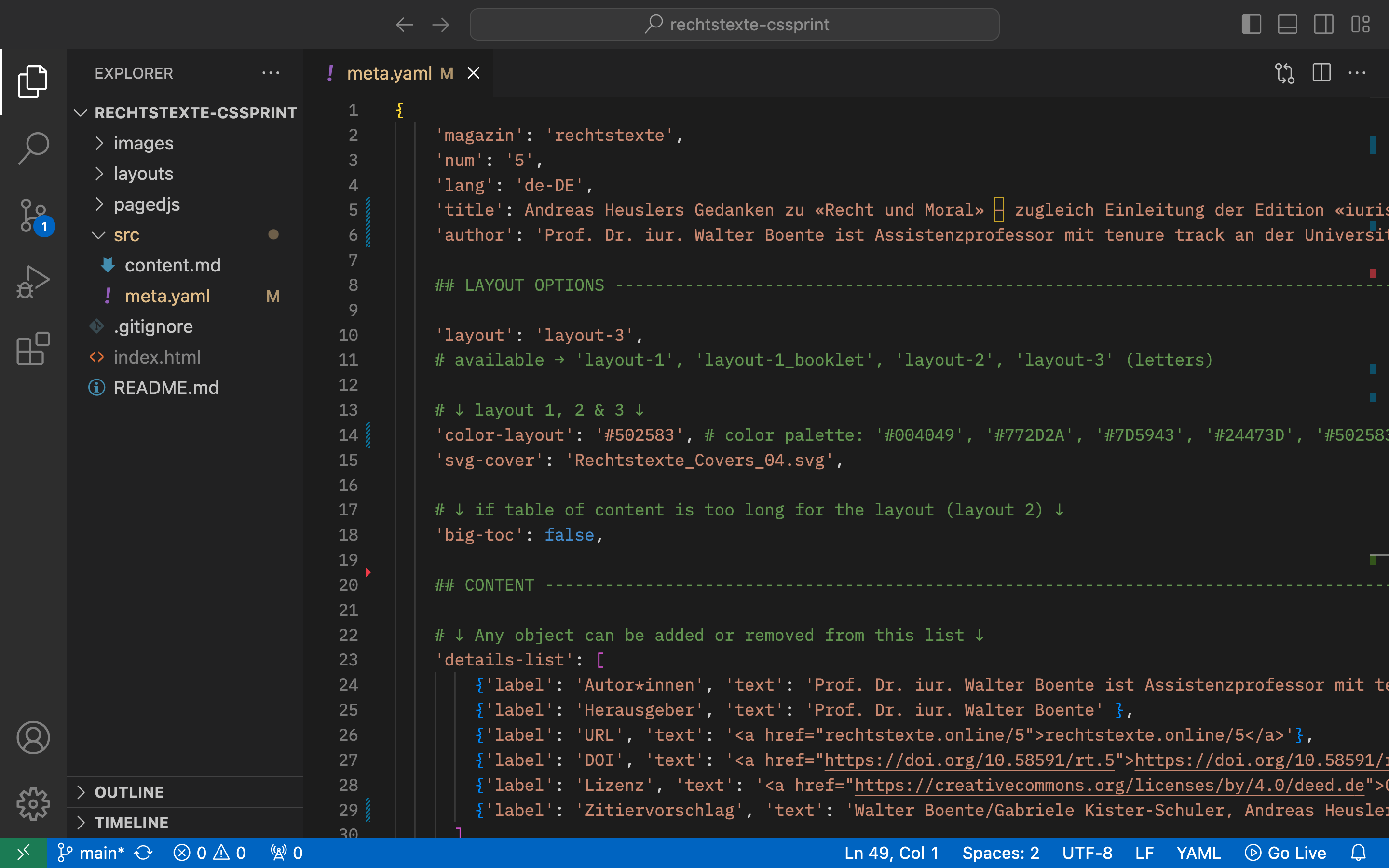 Capture d’écran du fichier meta.yaml